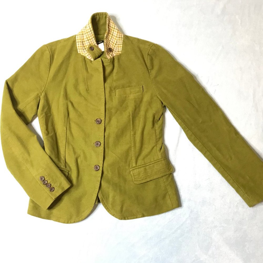 J. Crew Olive Cotton Blazer w/ Pattern Collar